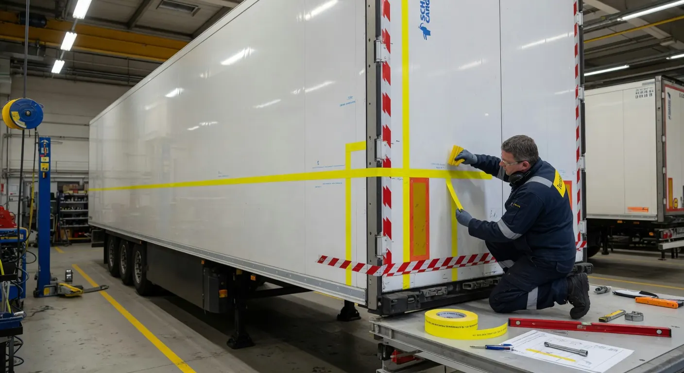Reflecterende markering volgens de vereiste plaatsing op een voertuig